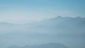Mist Prints: Silhouette blue mountain scenery background
