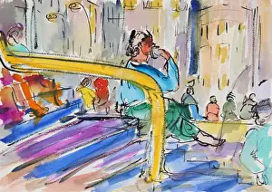 Richard Prints: Sitting on the Steps, 2000, Richard H. Fox (b.1960/American), Watercolor and Ink on Paper