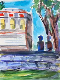 Richard Prints: Sitting on a Wall, 2016, Richard H. Fox (b.1960/American), Watercolor on Paper