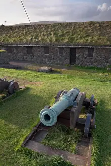 Brass Prints: Skansin fort, old fort guarding Torshavn and its harbour old brass cannons