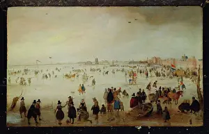 Panel Prints: Skaters, Kolf Players, Elegant Ladies and Gentleman on Frozen Floodwaters by the Broederpoort at Campen