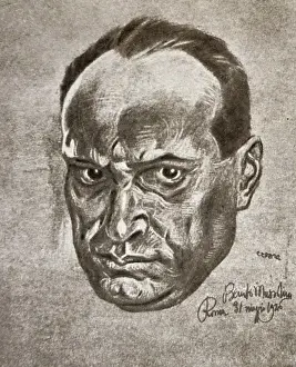 Fascist Prints: Sketch of Benito Mussolini (1883-1945) an Italian politician