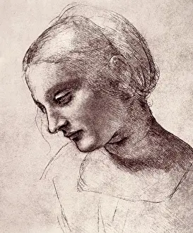 Vinci Prints: Sketch of head of Madonna by the workshop of Leonardo da Vinci