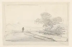 Draughtsman Prints: Sketch of a landscape with a group of trees along a road
