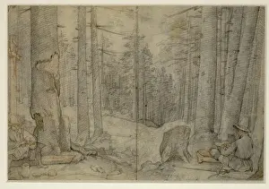 Composition Prints: Sketchbook sheet by Federico Zuccari showing a vehicle in the forest of Vallombrosa