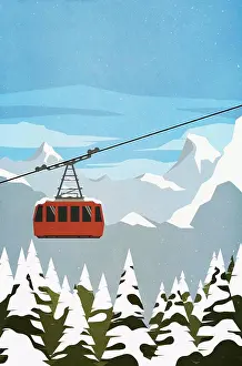 Recreation Prints: Ski gondola ascending mountain