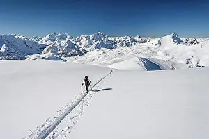 30 34 Years Prints: Ski touring in the ascent to the Seekofel in the Fanes-Sennes-Prags Nature Park in the Dolomites
