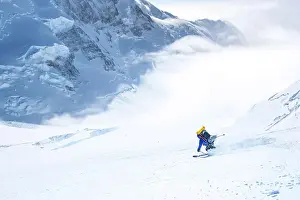 Route Prints: A skier descends the King's Trench route on Yukon's Mount Logan (Canada's highest peak)
