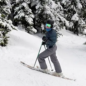 Keith Prints: a skier on a snowy mountain trail, whistler british columbia canada