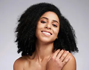 Skincare, beauty and portrait of black woman on gray background for wellness