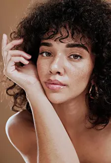 Skincare, hair care and face of woman with beauty