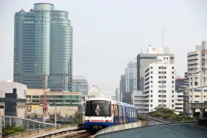 Skyscraper Prints: Sky Train passing Siam Square, Skyscrapers in background