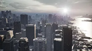 2022 Prints: skyline aerial view at sunset with skyscrapers skyline aerial view at sunset with skyscrapers Copyright: xZoonar