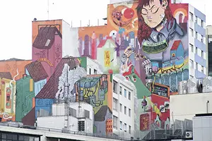 Graffiti Prints: Skyline city, graffiti, Sío Paulo, Brazil