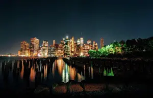 Getaway Prints: skyline new York usa buildings lights reflections sea