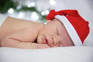Lips Prints: sleeping baby in santa claus cap