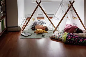 Tent Prints: Two sleeping kids inside in tents
