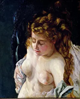 Realism Prints: Sleeping Woman with Red Hair by Gustave Courbet
