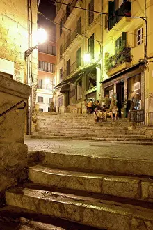 Alley Prints: Small cafe in alley at night; Palma, Majorca, Spain