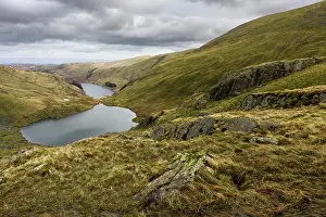 Cumbria Prints: Small Water Tarn and Haweswater Reservoir from Nan Bield Pass below Harter Fell in the Lake District National Park