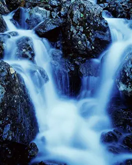 Cascade Prints: Small waterfall in rock cleft along the shore of Golden Horn of Lake Beverley