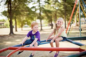 Kindergarten Prints: Smile, playground and youth with kids in park for growth