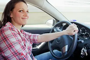 Circling Prints: Smiling woman driving car