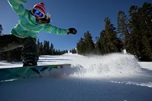 Arms Up Prints: Snowboarder at a ski resort in California