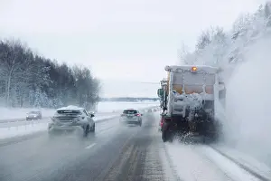 Connexions Prints: Snowplow and cars moving on snow covered highway