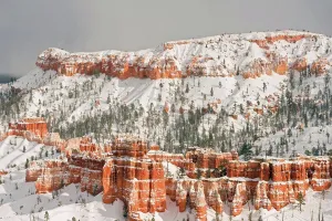 Utah Prints: Snowy winter landscape of the hoodoo (pillars of rock left by erosion) structures in Bryce Canyon National Park