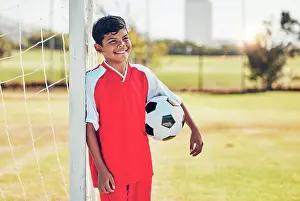 Pitch Prints: Soccer player, field and child with happy game
