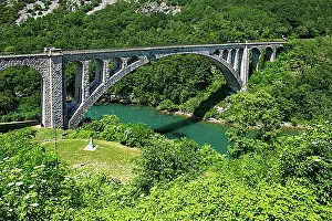 Slovenia Prints: Solcano Bridge, Solkan Bridge, largest masonry railway arch bridge in the world