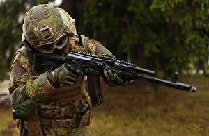 Defense Prints: soldier modern equipment with a gun