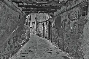 Balcony Prints: Sorano Narrow Alley with Arch in Italian City of Sorano