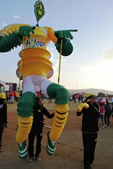 World Cup Prints: A South African World Cup character is shown at the fan park outside of the Royal Bafokeng stadium in Rustenburg