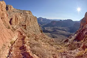 Hills Prints: The South Kaibab Trail winding down below Skeleton Point at Grand Canyon Arizona in winter