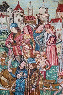 National Landmark Prints: Souvenir tapestry depicting medieval life in Carcassonne