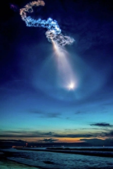 Lighted Prints: A SpaceX Falcon 9 rocket carrying a Dragon cargo ship for the International Space Station launches