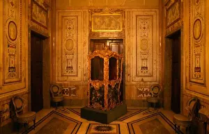 Spain, Madrid State, Madrid, Palacio Real Or Royal Palace. Small Ornate Room In The Interior Of The Palace