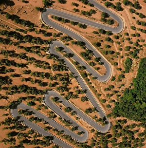 Majorca Prints: Spain, Majorca, Aerial view of winding mountain road