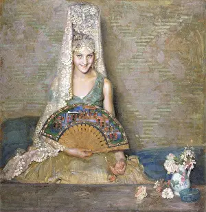 Continental Pictures Prints: A Spanish Beauty. Jose Alarcon Suarez (d.1886). Oil on canvas. 109.9 x 109.3cm