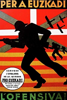 Propaganda Prints: Spanish Civil War Republican propaganda poster Per a Euzkadi l'ofensiva! ('For the Basque Country: attack!)
