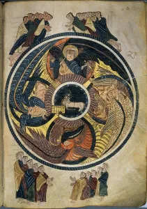 Manuscript Prints: Spanish school. Commentary on the Apocalypse of Saint Sever: Adoration of the Mystic Lamb