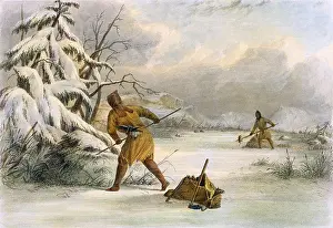 Native American Prints: Spearing Muskrats in Winter(from 'The American Aboriginal Portfolio' by Mary Eastman)