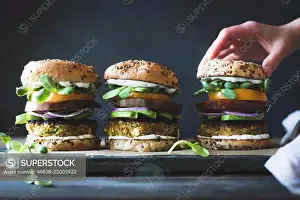 Spiced Zucchini, Feta and Chickpea Veggie Burgers with Minted Yogurt Sauce