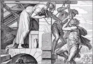 Old Testament Prints: The Spies Escape Julius Schnorr von Carolsfeld (1749-1872 German)
