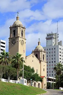 Skyscraper Prints: Spohn Park with the Corpus Christi Cathedral in the background, Corpus Christi, Texas, USA