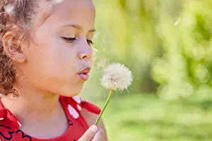 Bokeh Prints: Spring, dandelion and relax with child in park for freedom