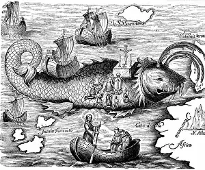 St. Brendan the Voyager Irish saint shown on his 7-year voyage Engraving