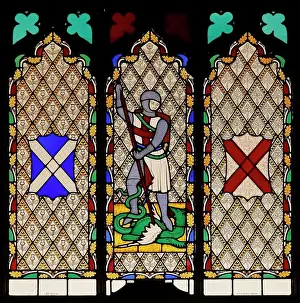 Dragon Prints: St George and the Dragon by C.Edwin Gwilt (circa 1835 - 45); UK; England; Isle of Wight; Nilton; stained glass; 1840
